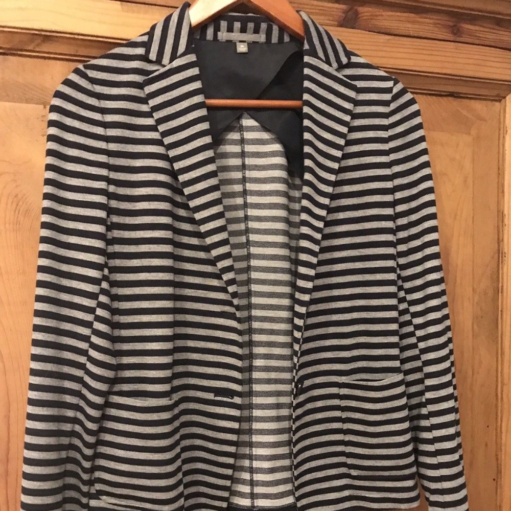 Uniqlo striped Blazer Navy Blue and Grey